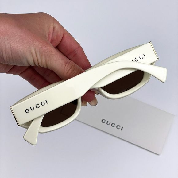 Gucci GG1134S 003 Sunglasses Ivory White Brown Rectangle Unisex - Picture 6 of 13